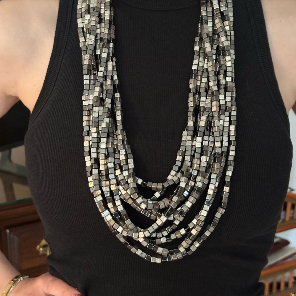 Elegant Silver and Black Beaded Necklace